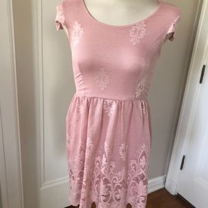 Pink Lace Cap Sleeve Dress